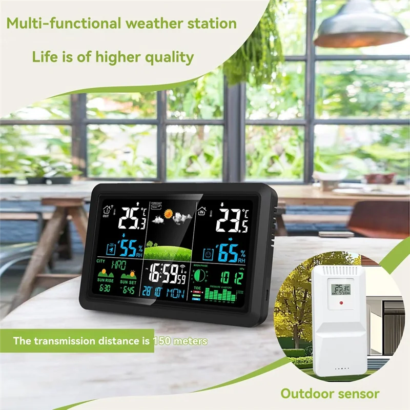 Multifunction Tuya Weather Station Air Quality Temperature Humidity Meter Moon Phase Air Pressure Weather Clock-BAAQ
