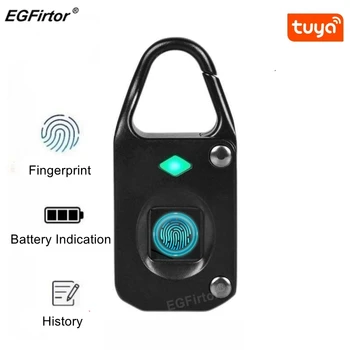 EGFirtor Tuya Bluetooth Mini Fingerprint Smart Padlock Keyless Anti-theft Luggage Case Lock for Sports Backpack Battery Padlock