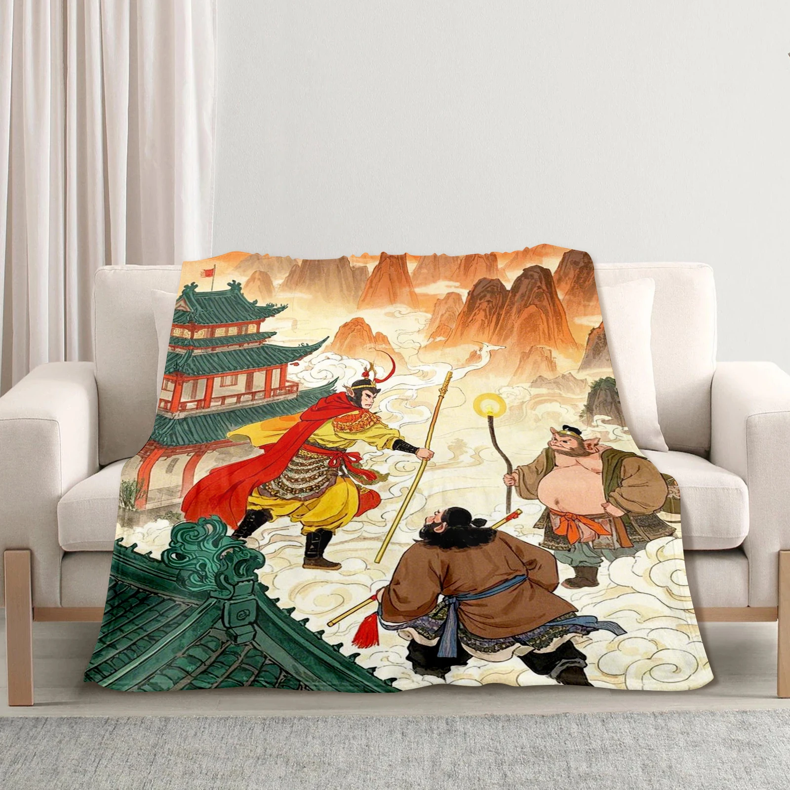 

Creative Blanket Featuring Mythical Characters And Ancient Chinese Architecture Adds Unique Charm To Home Decor