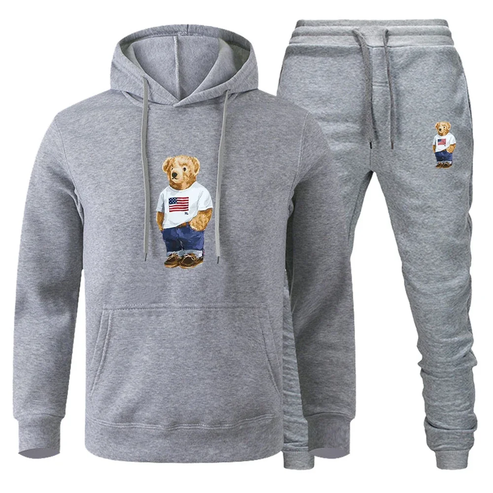 2025 Men's teddy bear print men's hoodie + sweatpants suit casual women's street wear fashion luxury sportswear equipment