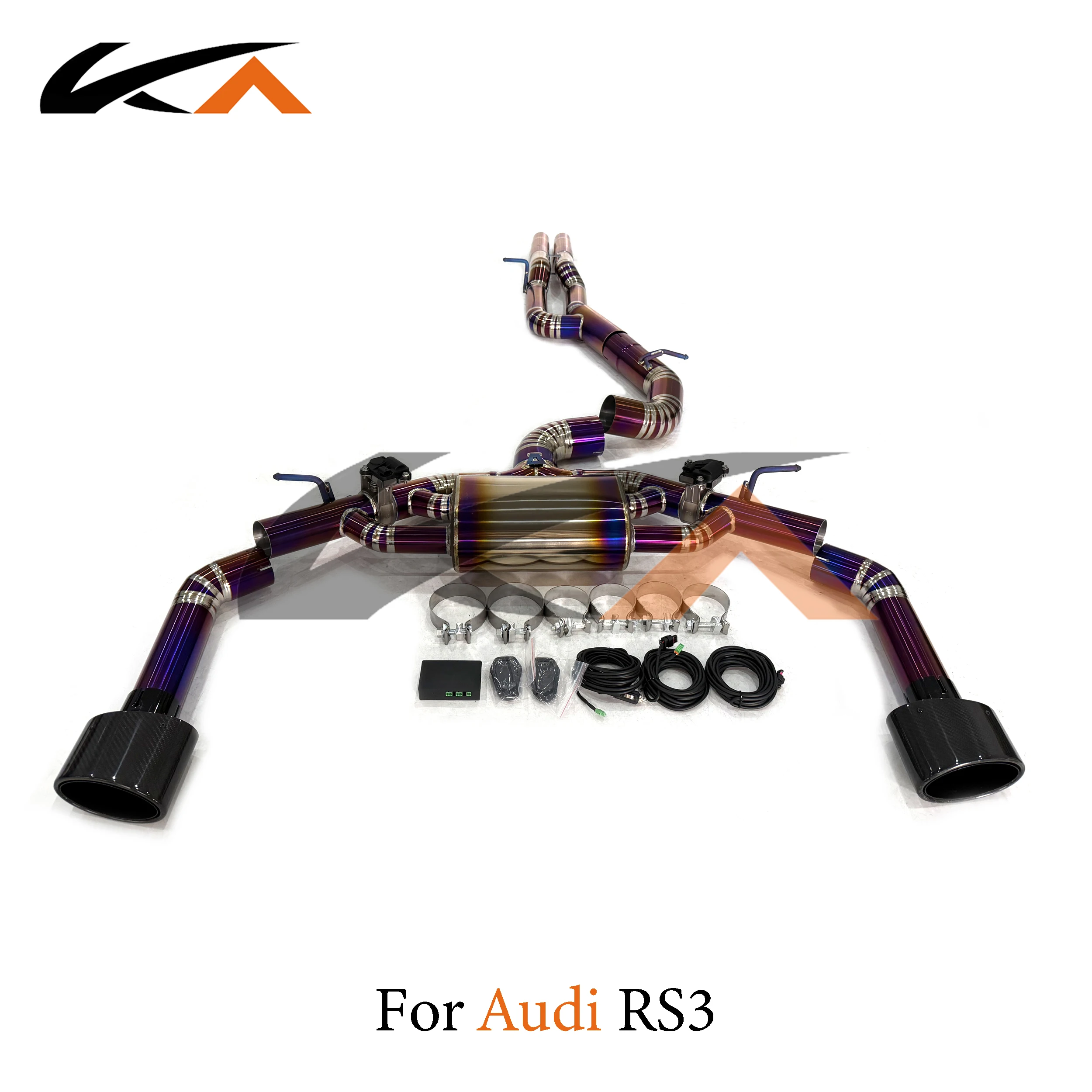 KA Tuning Titanium Catback Exhaust System for Audi RS3 with Muffler Valve Performance With Black Tips