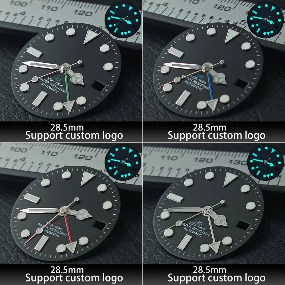 28.5mm GMT single calendar watch dial with four hands suitable for NH34/NH35 movements and supports personalized customization