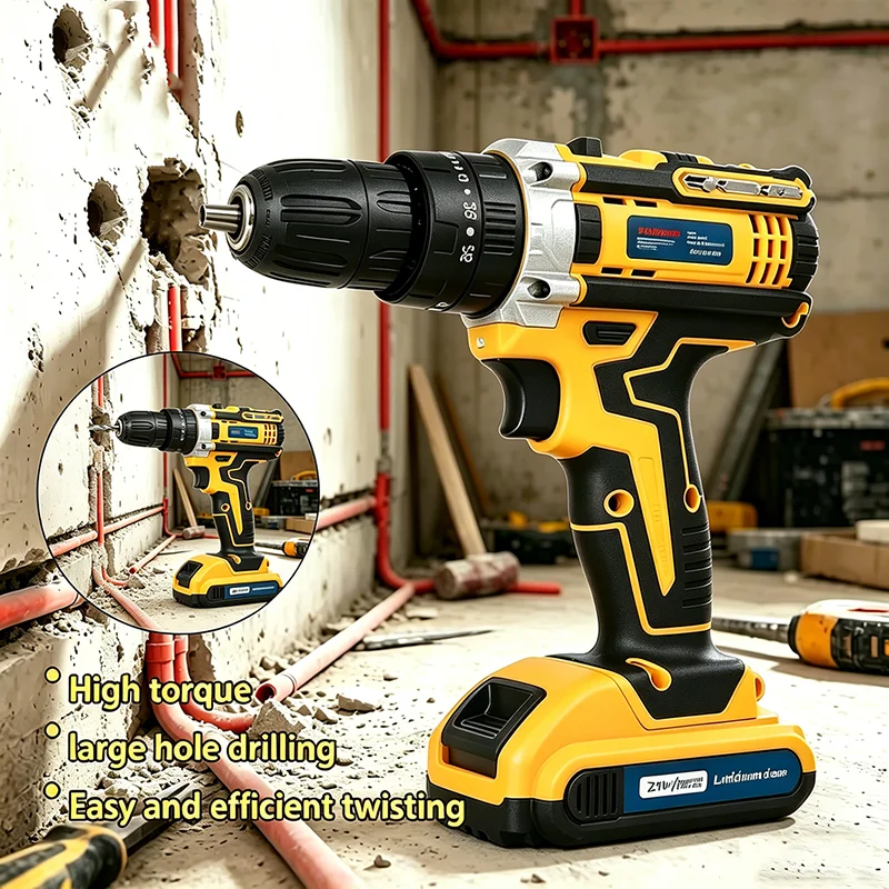 21V Cordless Drill/Driver Kit, 2 Speed, with LED Light, Equipped 2 Battery, Compact Design, 25+3Position, Kit for Home, Suitable Construction, Industry & Home Decoration,  Gift