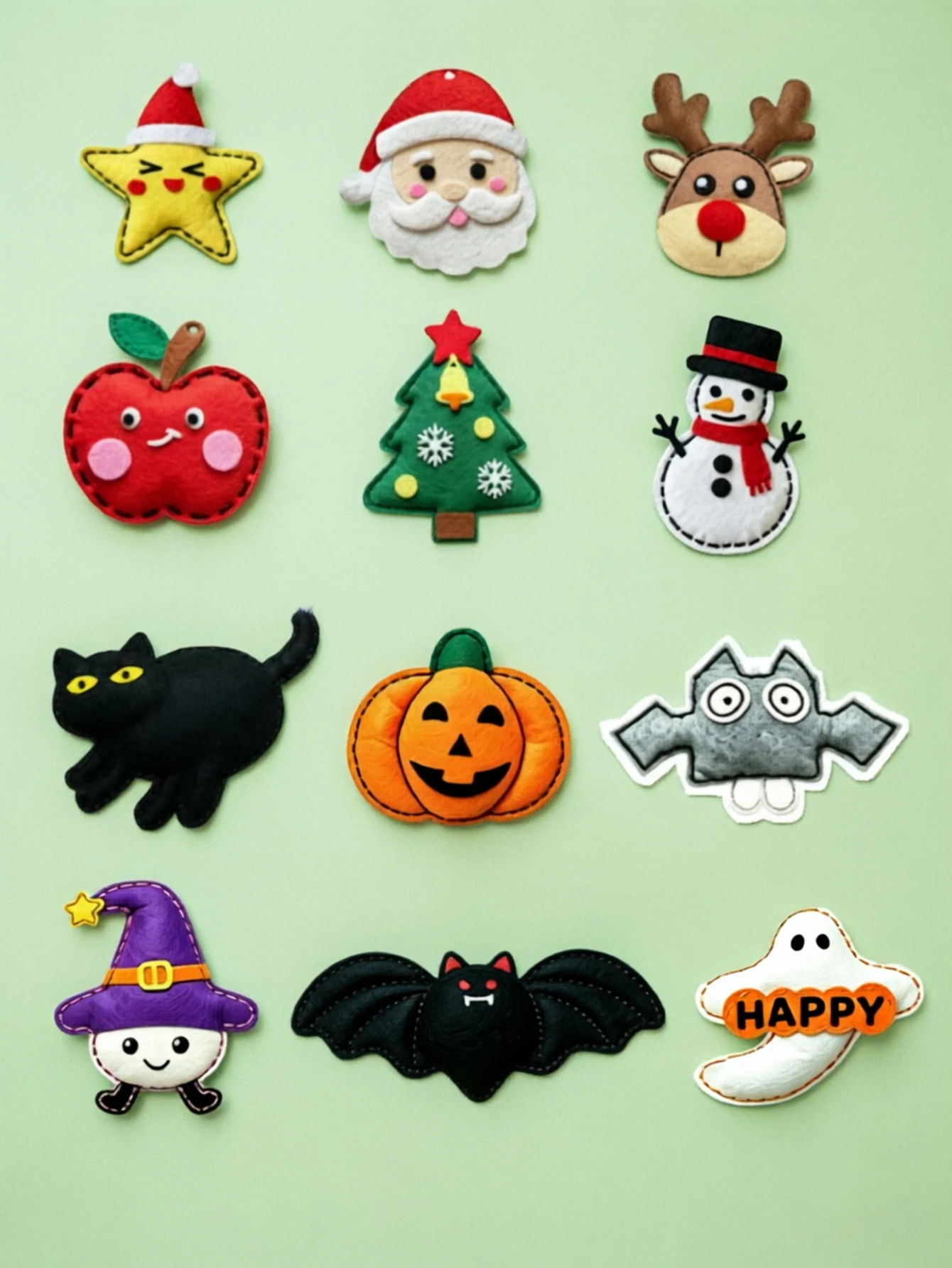 6Pcs Halloween & Christmas Felt DIY Craft Kit - Cute Sewing Patches for Kids, Holiday Ornaments & Keychain Decorations