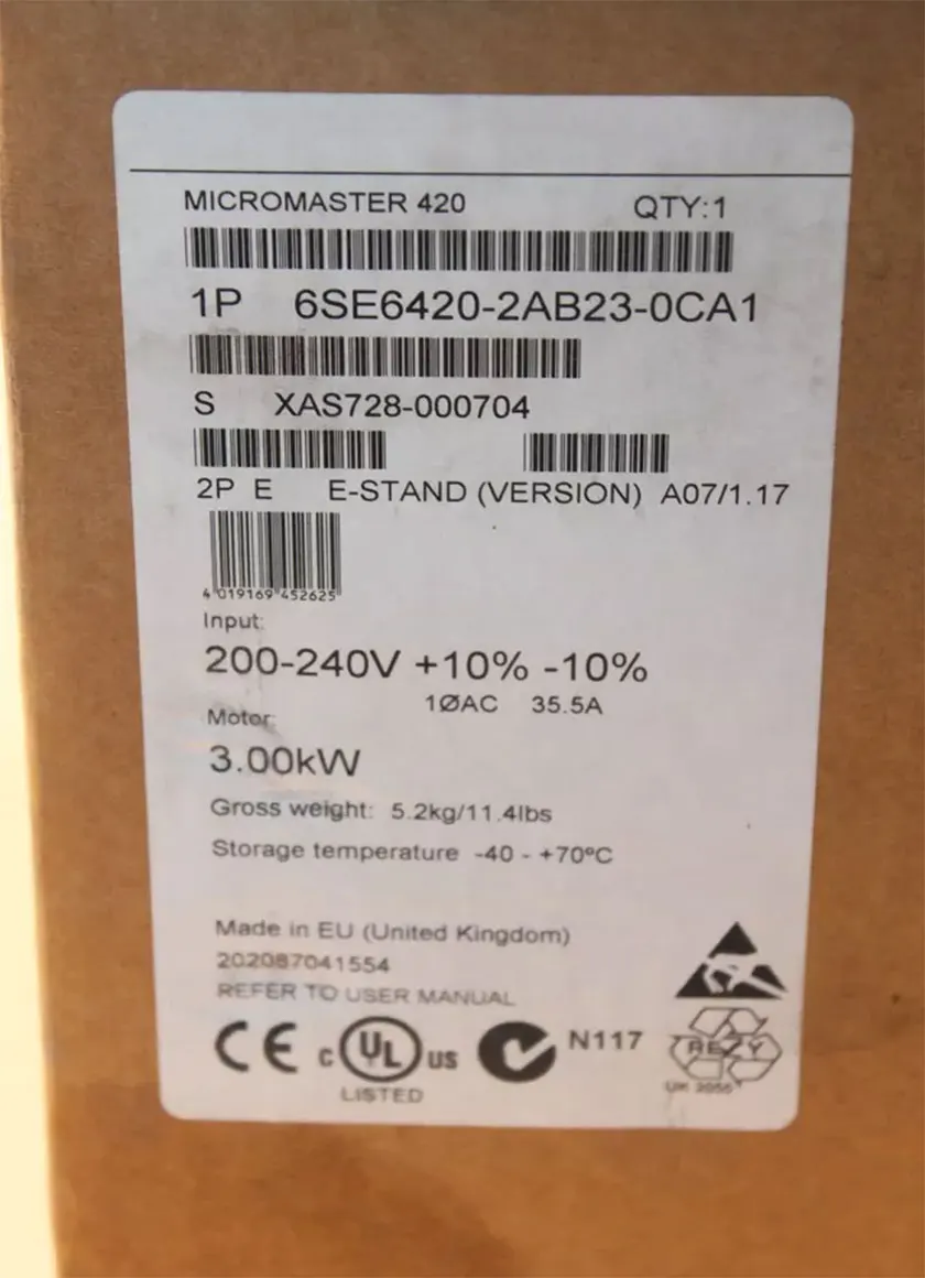 

Новый оригинальный 6SE6420-2AB23-0CA1 гарантия один год