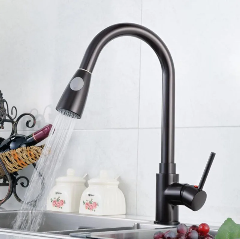 Black kitchen faucet can pull out, Basin faucet hot and cold water faucet mixer , pull faucet Single Hole Water Tap