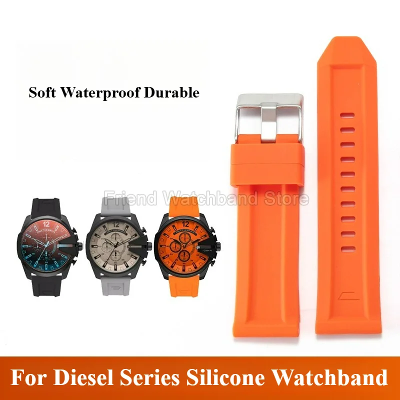 Lightweight Flexible Anti‑aging Waterproof Watch Accessories for Diesel DZ4427 DZ1657 DZ7333 DZ4318 DZT2006 Silicone Watchband
