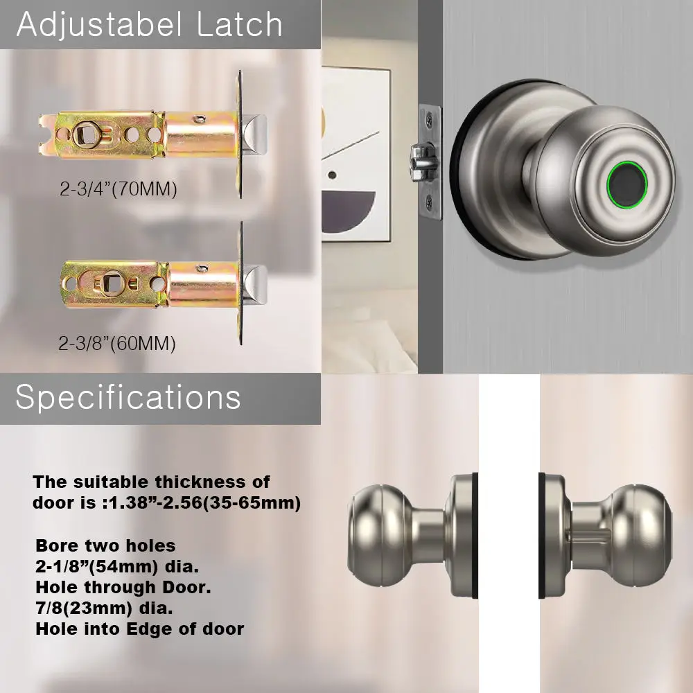 1 Set Tuya APP Biometric Fingerprint Bluetooth Smart Door Lock Electronic Lock Keyless Security Door Entry Home House Apartment