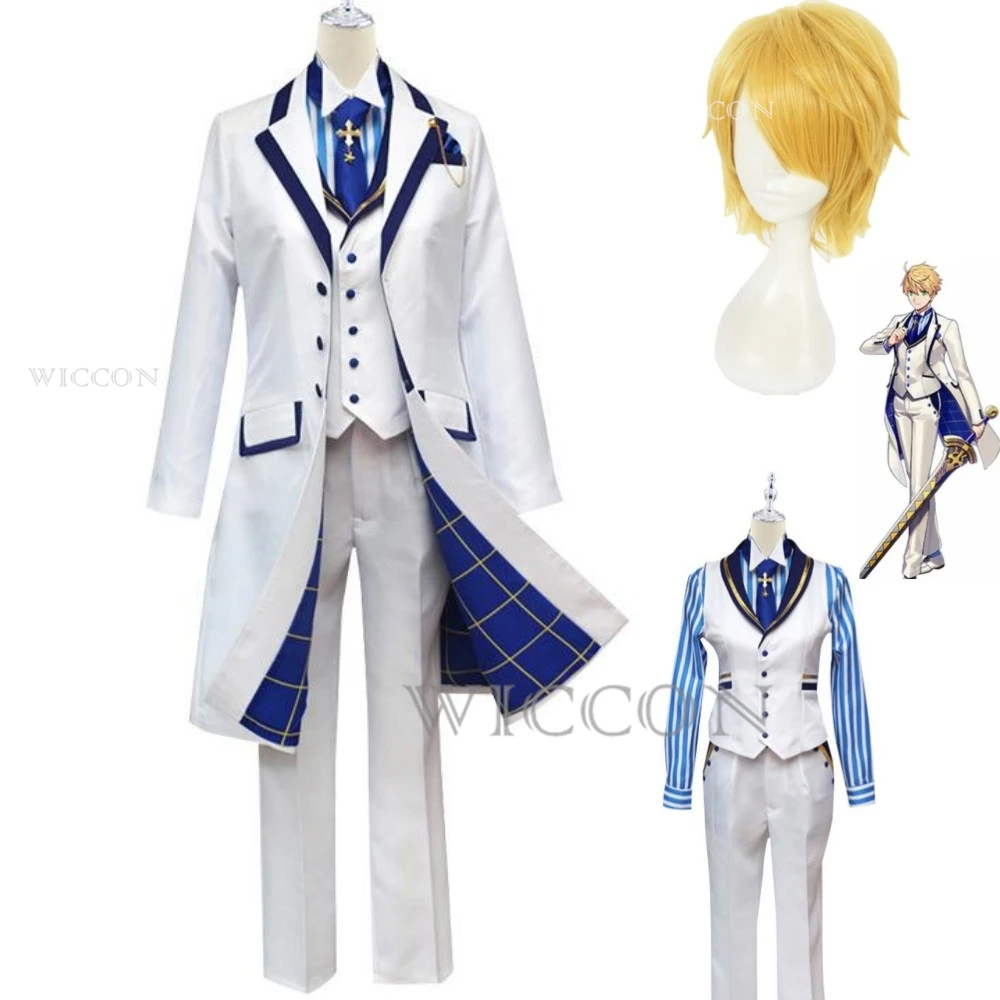 Anime Game Fate Grand Order Fgo Arthur Pendragon Cosplay Costume White Rose King of Knights Wig Windbreak Man Carnival Suit