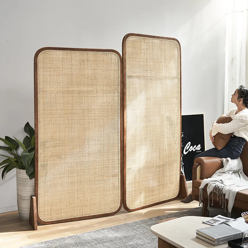 Japanese-style solid wood rattan screen restaurant tea room home partition environmentally friendly wabi sandy wind home retro m