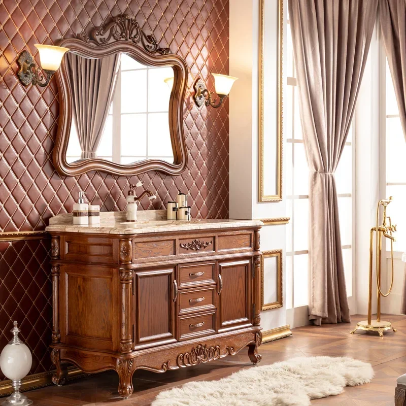 

Bathroom Cabinet Red Oak Solid Wood Hand Washbasin Cabinet Combination Washstand Bathroom Cabinet Luxury Villa