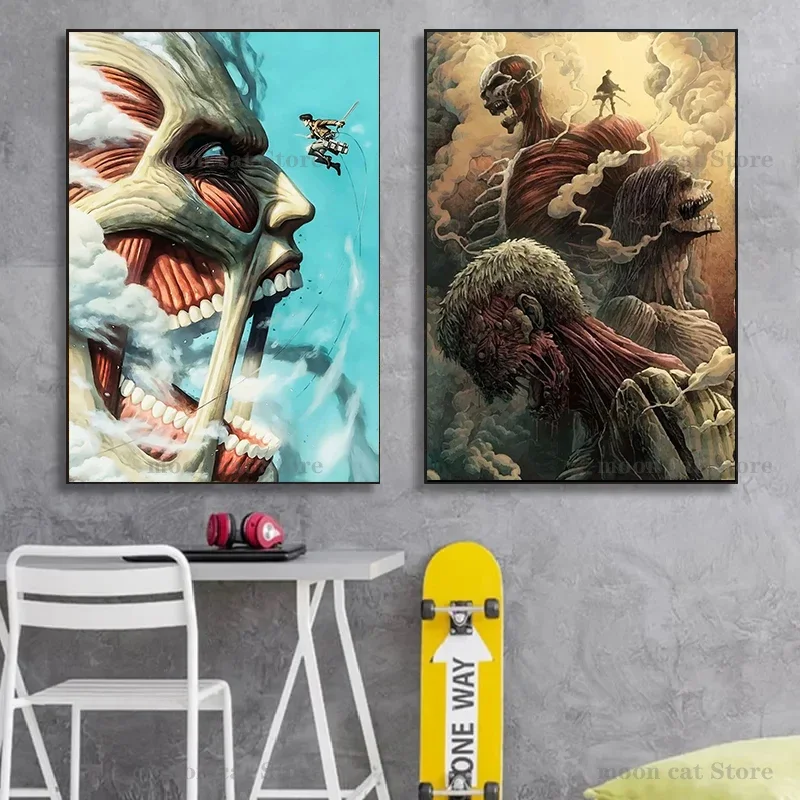 سلسلة أنيمي يابانية هجوم على تيتان ملصق الجزء الأخير ، لوحة قماشية ، صور حائط كرتونية ، ديكور الغرفة ، هدية المشجعين ، ساخن #4