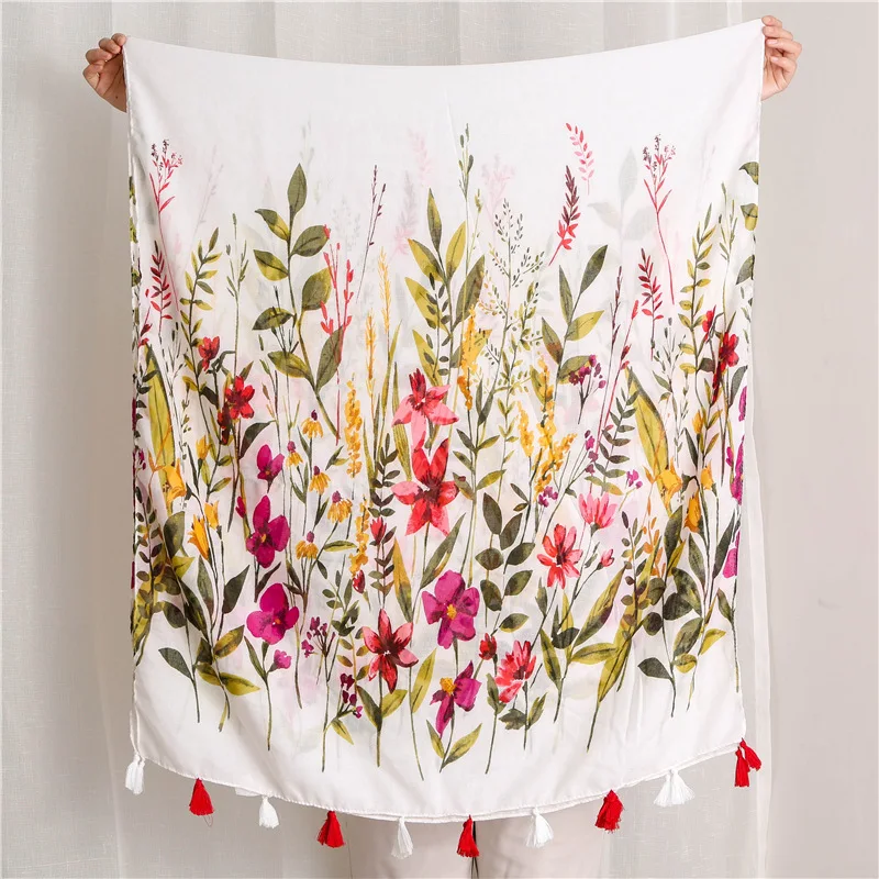 Softchic 100% Polyester Printed Headscarf, Retro ethnic style, Red small floral long scarf, Cotton and linen scarf image 4