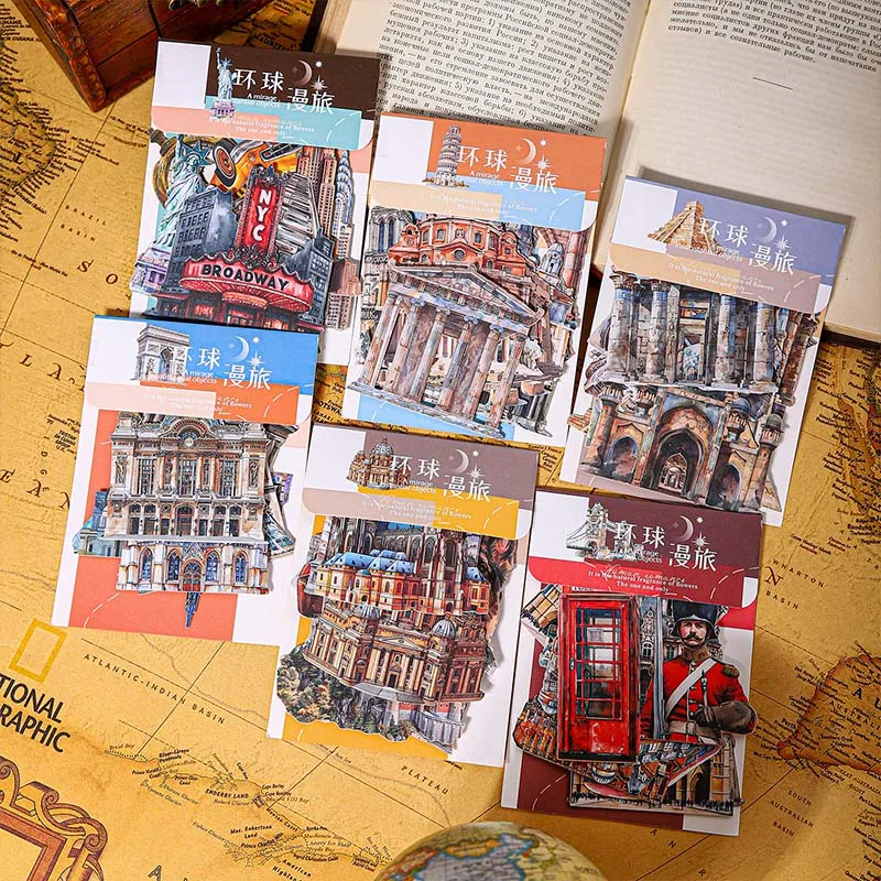 

12 упаковок/лот, серия Global Comic Journey, милая ретро декоративная бумажная наклейка