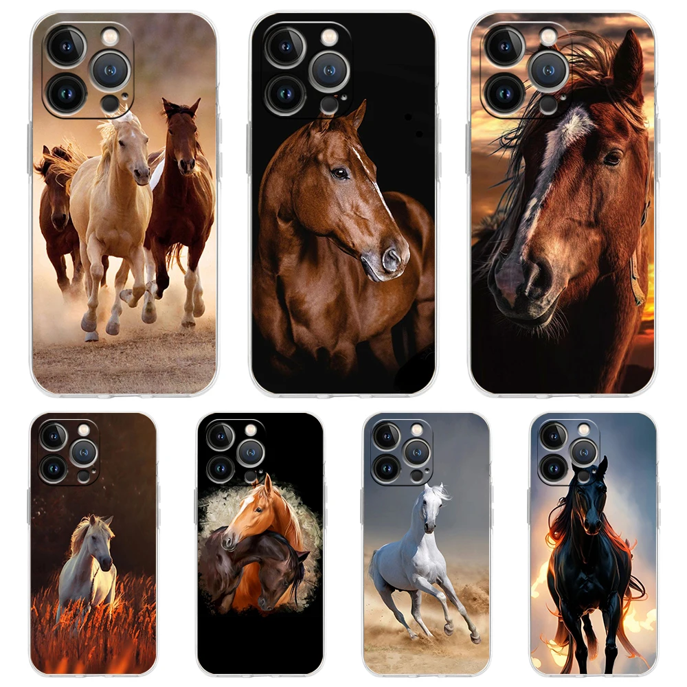 Horse Great Beauty Galloping Transparent Phone Case Cover for iPhone 16 15 14 13 12 11 Pro Max XS Max 7 8 Plus Shockproof Shell