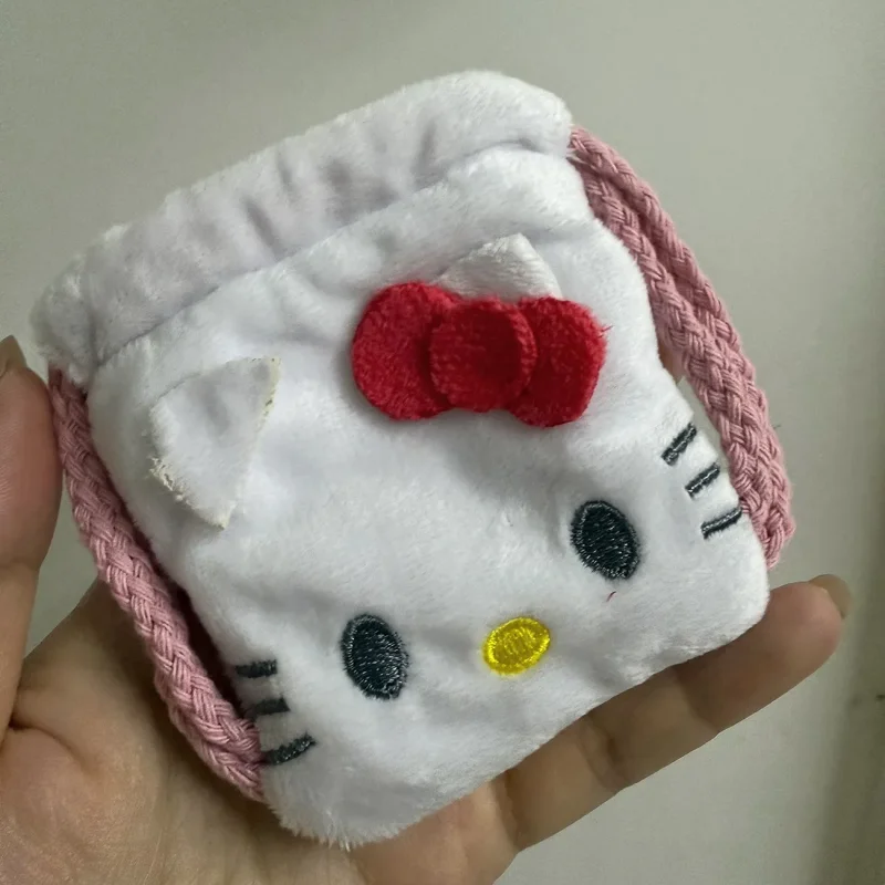 Cartera de felpa Kawaii Hello Kitty Sanrio, bonita serie con cordón, auriculares, bolsa de felpa, mochila, colgante, regalo de vacaciones para niña