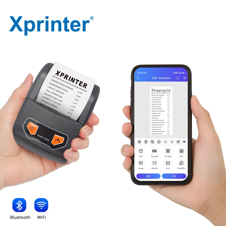 Xprinter XP-P502A 58mm/2inch Handheld Printer Portable Support QR Code/PDF 417 2D Barcode Printing Receipt Thermal Printer