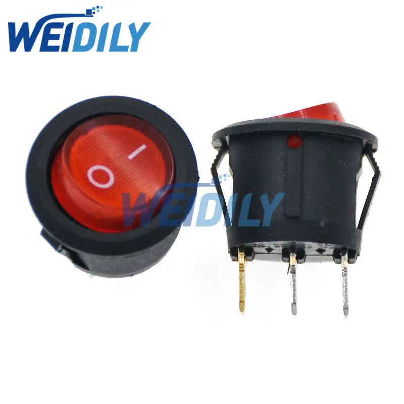 5PCS 23mm Diameter Red Light ON OFF SPST Round Rocker Switch 3 Pins 6A/250V 10A/125V AC Power Switch KCD1-105