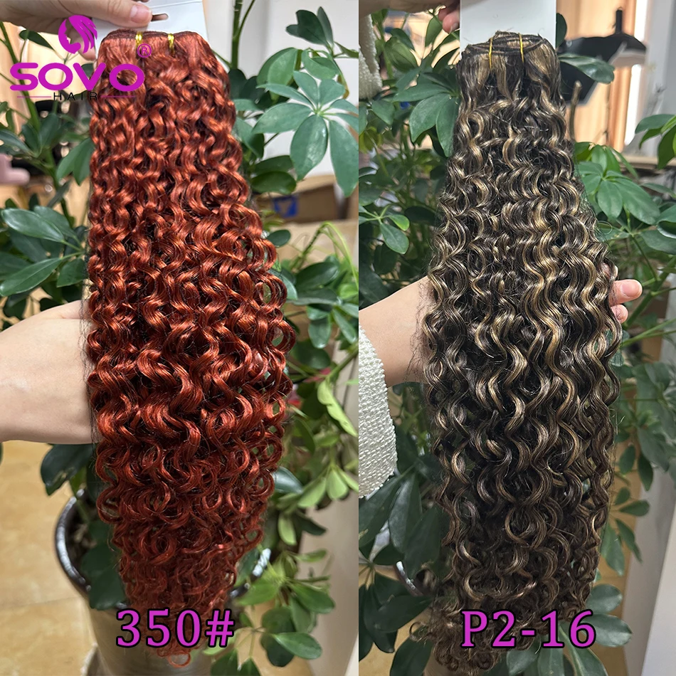 Sovo Honingblonde Watergolf Human Hair Extensions 100G Highlight P6/613 Natuurlijke Natte En Golvende Peruaanse Krullend Haarweefselbundels