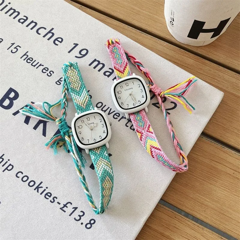 Prepare Watch Straps Women`s Quartz Wrist  Square es  Ladies Canvas Braided    Adjustable