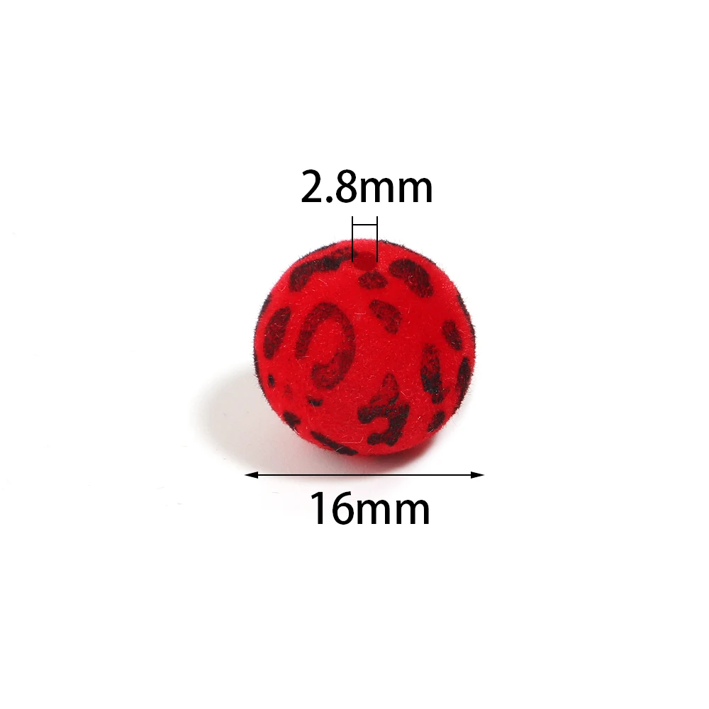 10/20 Stück 16mm beflockte Acrylperlen mit Leopardenmuster, runde lose Zwischenperlen für Schmuckherstellung, DIY Armband- und Halskettenzubehör – Detail 1