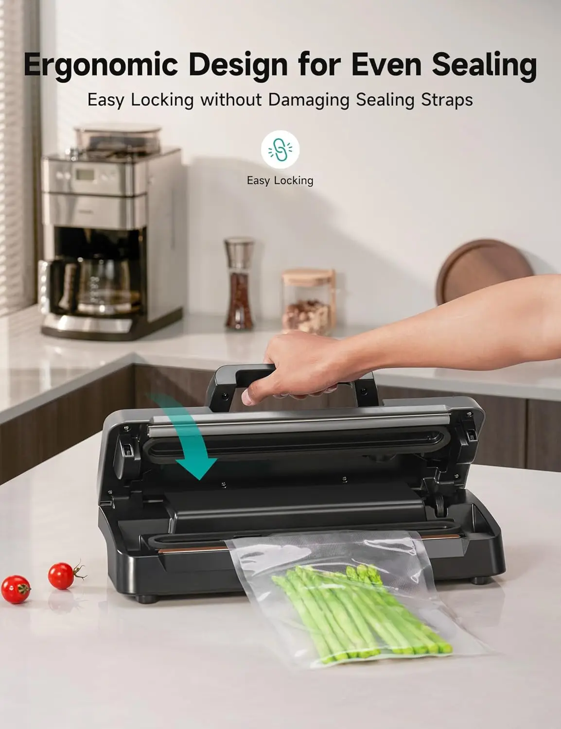 Vacuum Sealer, Vacuum Sealer Machine for Food, Food Sealer, 85Kpa(25.1 Hg) Full Automatic Handle Locked Design, Build-in Cutter