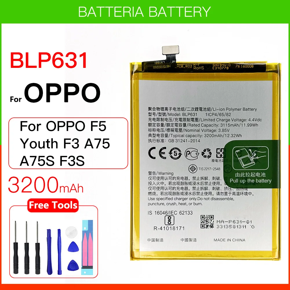 

100% Original Genuine new 3200mah BLP631 battery for OPPO A77 A77M/T A73 A73S A73M/T Smartphone batteries