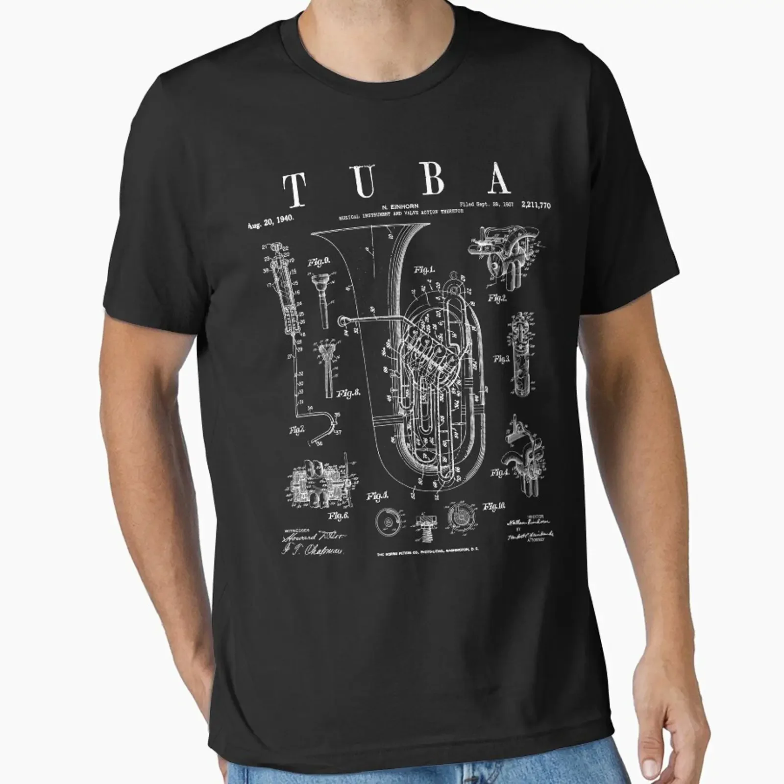Tuba Vintage Patent Tubaist Tubist Drawing Print Essential T Shirt vintage Washed Comfortable Versatile fashion Stretched
