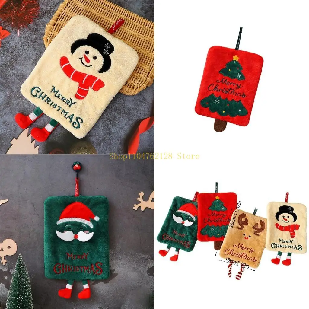 Holiday Kitchen Towel Corals Fleece Christmas Embroidery Hanging String best sale