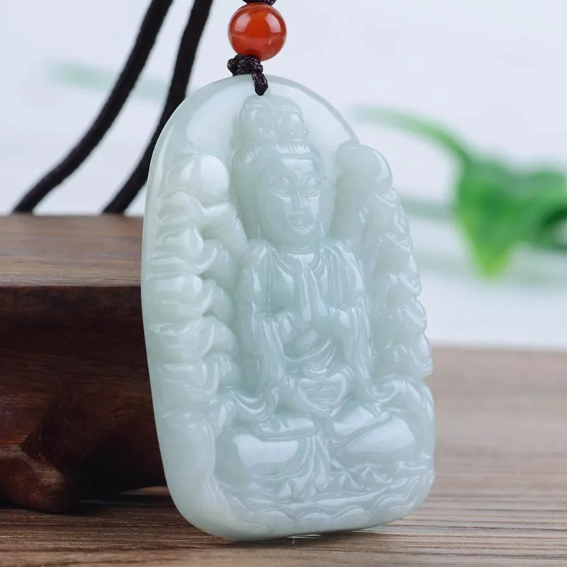 Myanmar Thousand-Hand Guanyin Pendant Mine Timber Waxy Kinds Jade Zodiac Rat Buddha