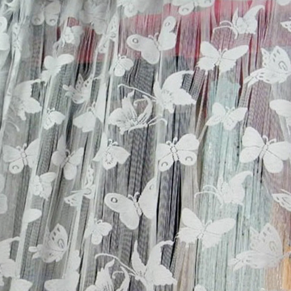 

100x200cm String Curtain with Tassels Butterfly Print Sheer Line Panel for Window Door Room Partition Natural Light Flow Privacy