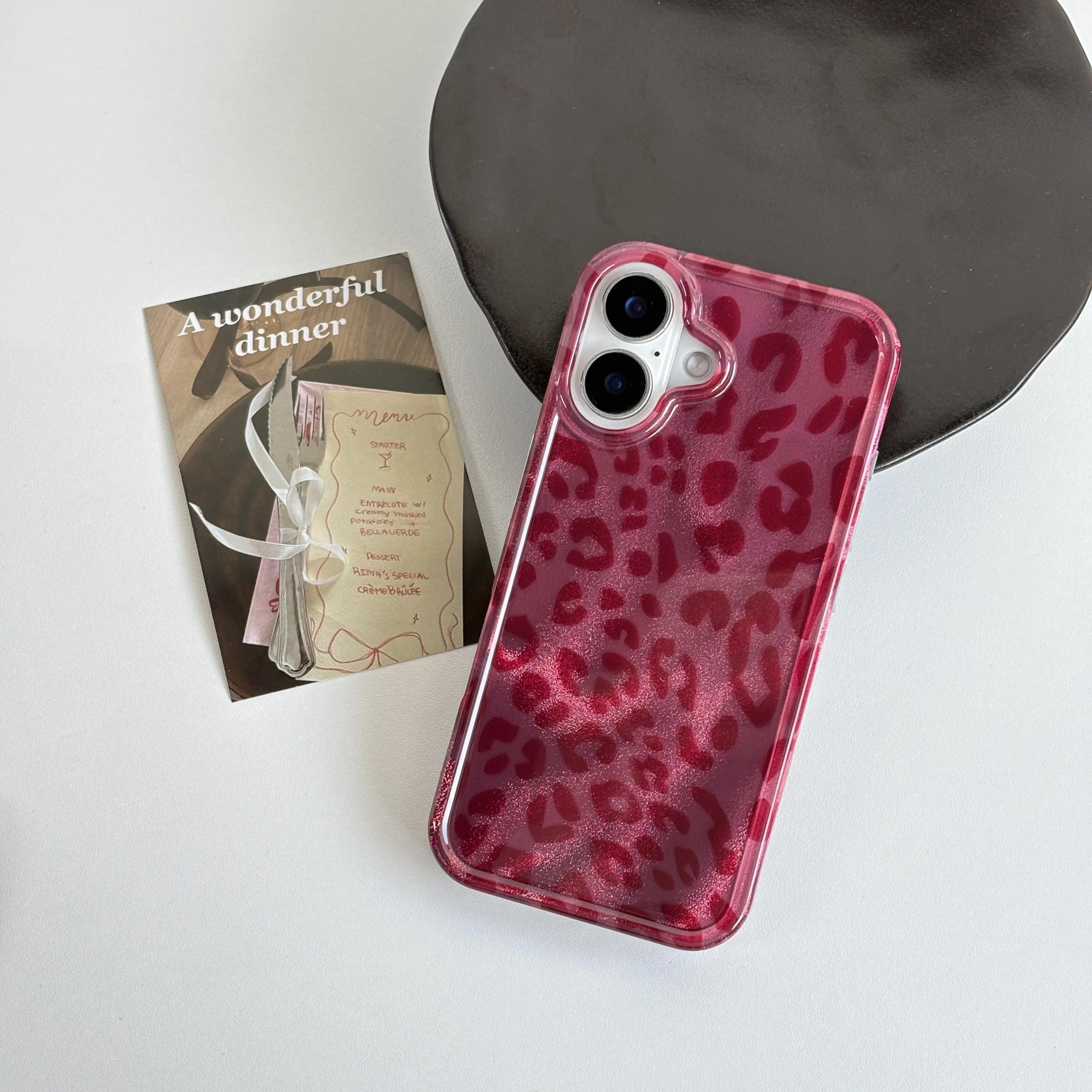 Fashion Chic Wine Red Leopard Print Lucky Color Fine Flash Glacial Texture Cover Case for iPhone 12 13 14 15 16 17 Pro Max
