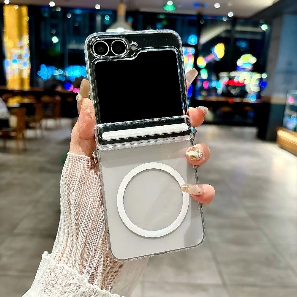 حافظة هاتف مغناطيسية فاخرة 2in1 رفيعة للغاية Magsafe لهاتف سامسونج جالاكسي Z Flip 7 6 5 غطاء معصم مقاوم للصدمات