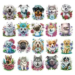 Heat Transfer Vinyl Stickers for Clothing DIY, Cartoon, Flower, Dog Combination, Thermal Press, T-shirt Applique