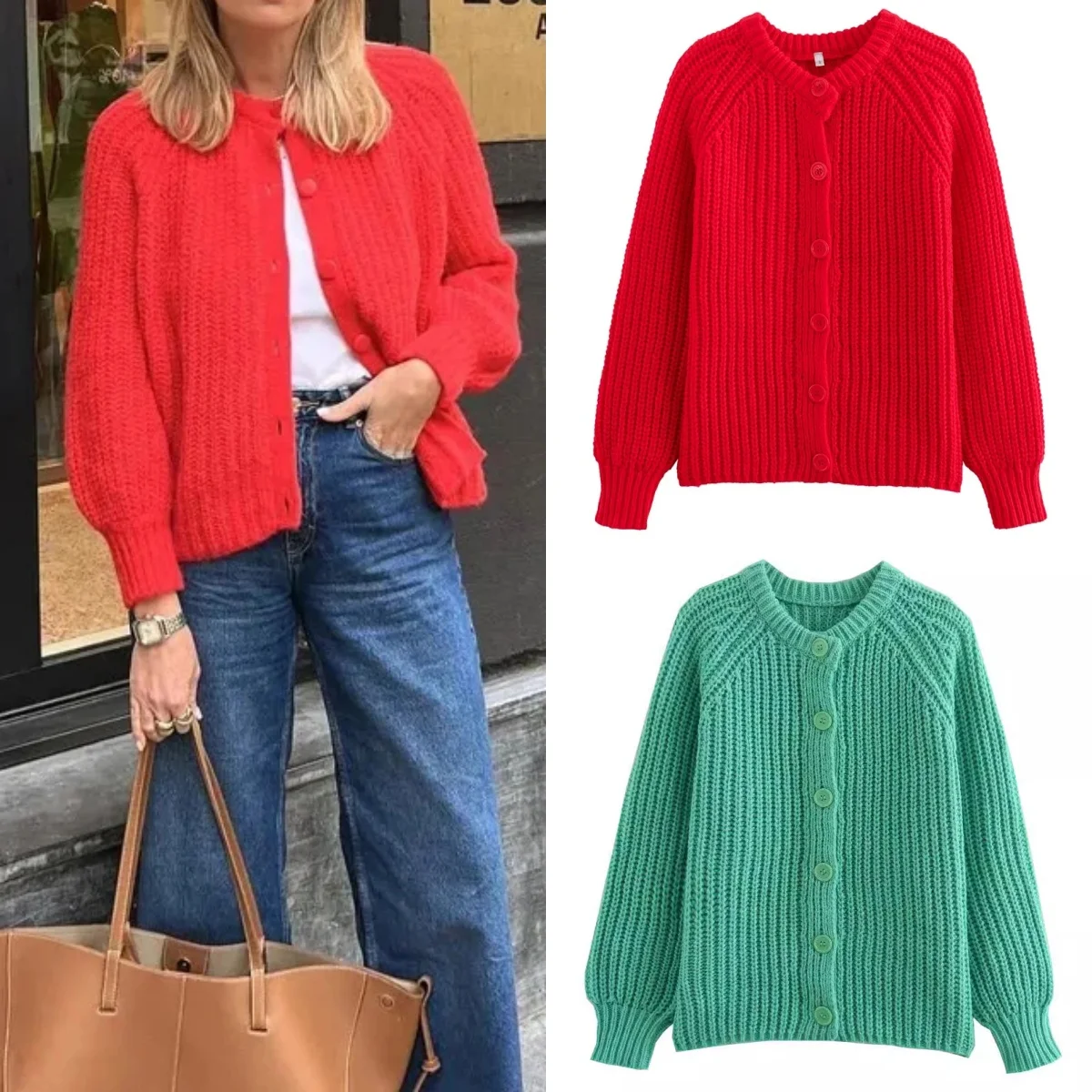 Solid colour knitted cardigan women\'s jumper 2024 Spring cropped O-neck long-sleeved top Korean jacket Elegant fashion jumper