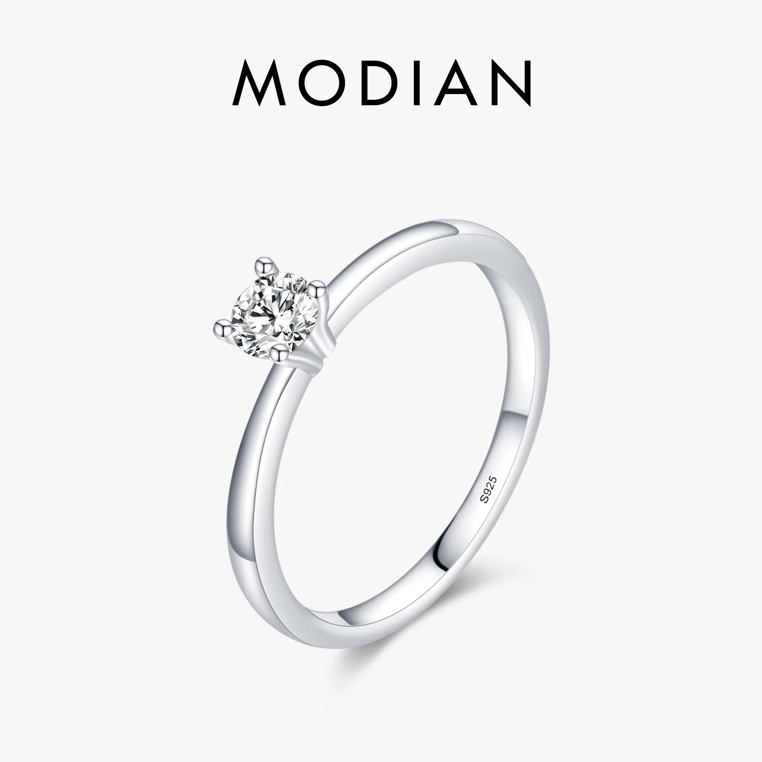 

MODIAN Classic Luxury Round Clear Cubic Zirconia Ring 925 Sterling Silver Wedding Engagement Band Ring Fine Jewelry For Women