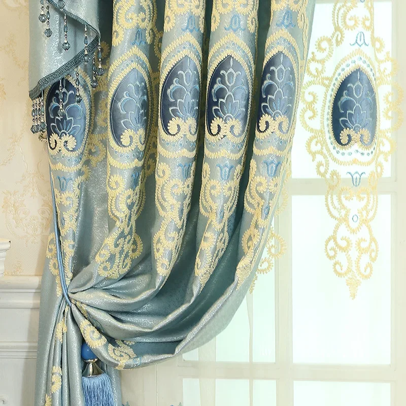 

European Embroidered Luxury curtains for living room bedroom dining Living Room Bedroom Velvet Embroidered Blackout Curtains