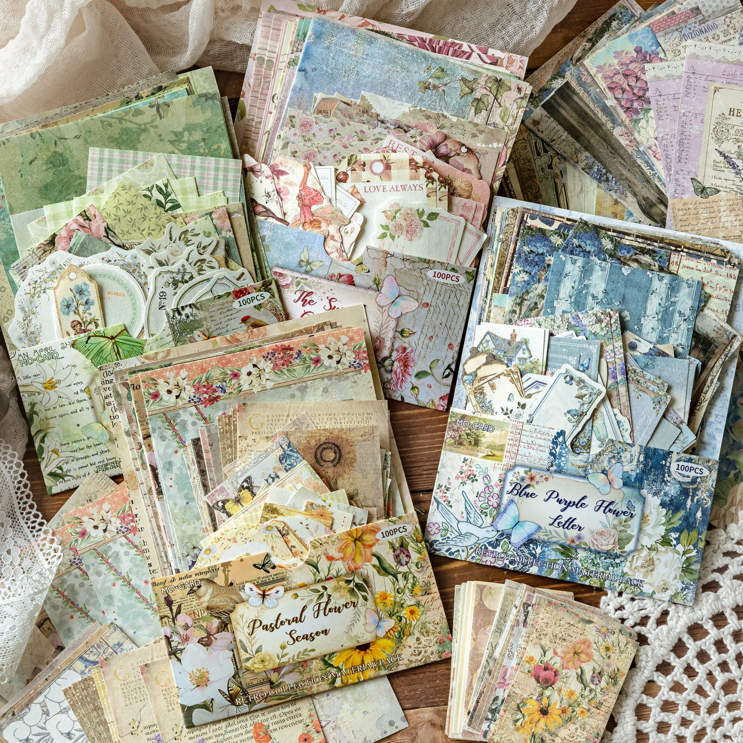 100 sheet Vintage Decor Scrapbooking Materials Paper Combo Kit DIY Junk Journal Collage Photo Album Retro Background paper ﻿