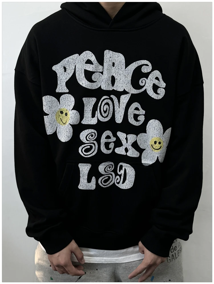 New Mens clothes Autumn/Winter Love and Peace print American retro trend street hip hop hoodie