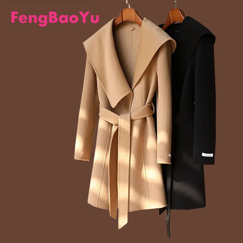

Fengbaoyu Autumn Winter Ladies High-end Double-sided Cashmere Coat Cashmere Hepburn Style Fashion Young Wool Top Korean Version