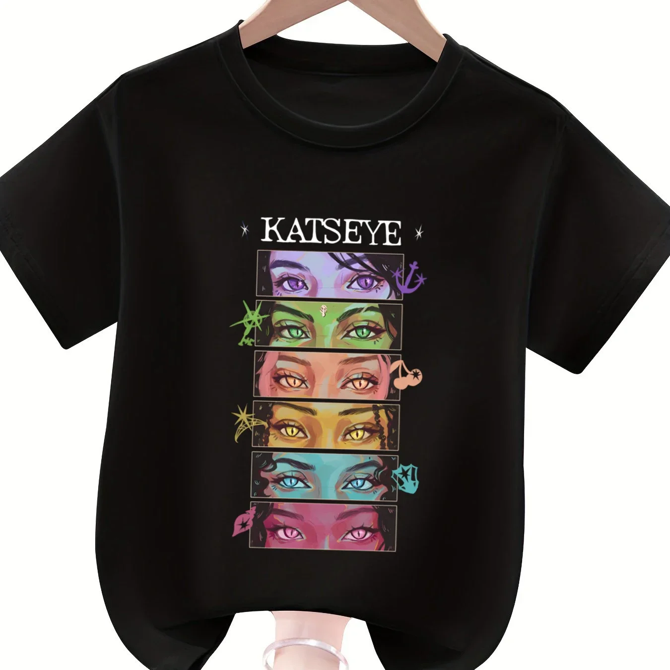 Neues KATSEYE T-Shirt aus reiner Baumwolle mit kurzen Ärmeln und Print für Mädchen, lässiges Rundhals-T-Shirt, Katseye-Design, Oberteile für Jungen und Mädchen. – Detail 5