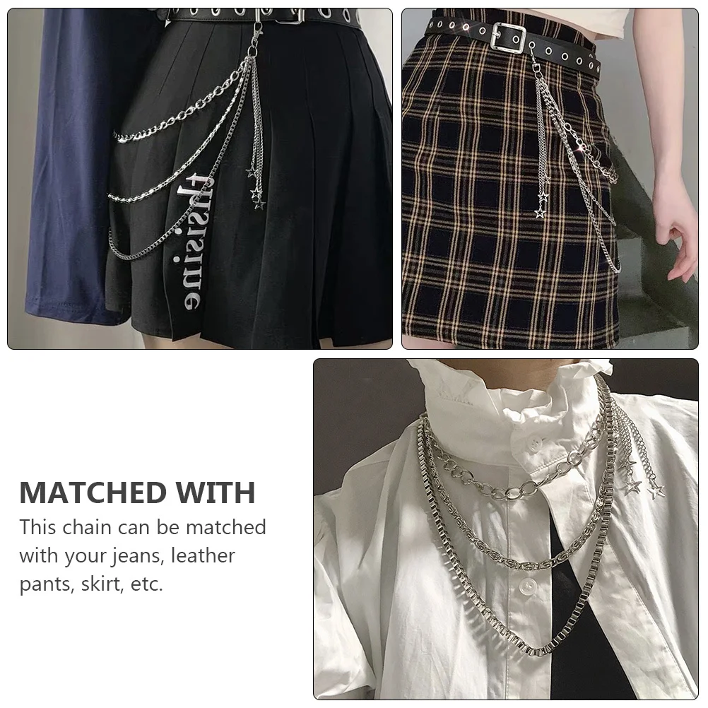 

1Pcs Versatile Trousers Chain Silver Alloy High Toughness Multi-Layer Pendant Waist Chain for Casual Party Night Outfits