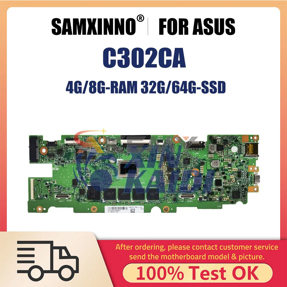 Laptop Motherboard For ASUS Chromebook C302CA C302C C302CA Mainboard M3 6Y30 M5 6Y54 M7 6Y75 CPU 4G 8G RAM 32G 64G SSD