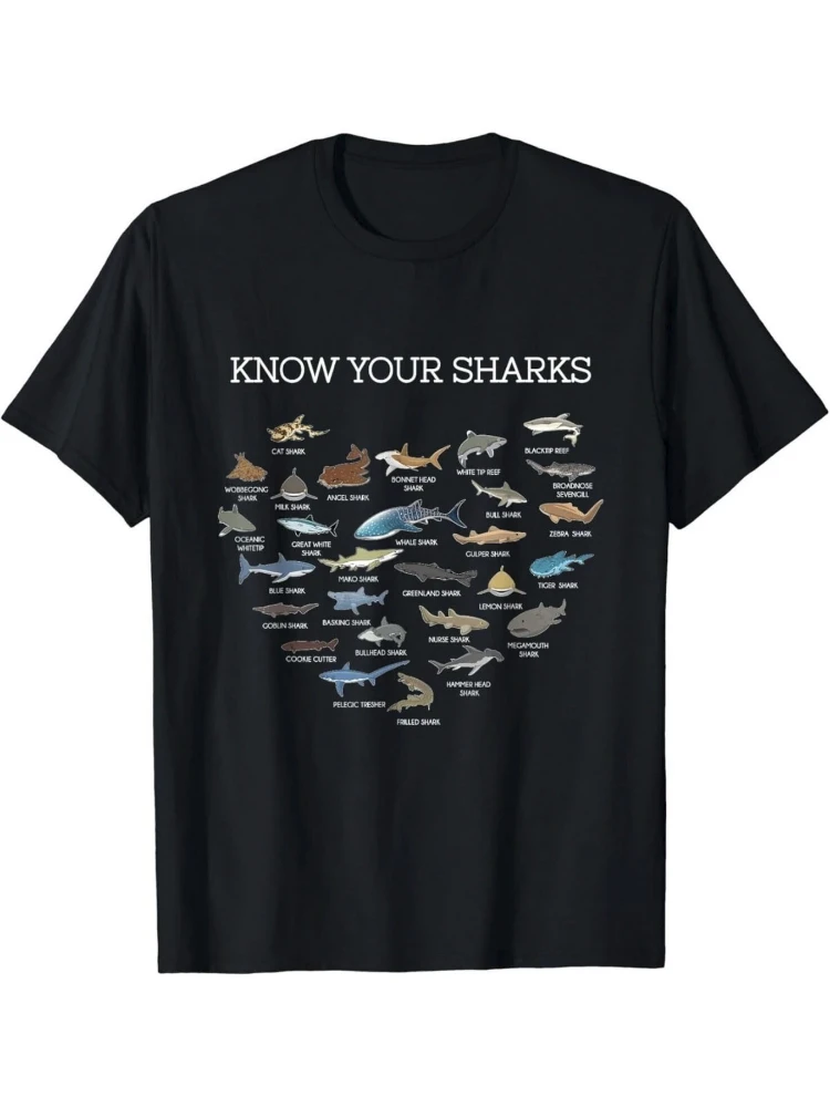 

Летняя мужская футболка с принтом Ocean Shark из 100% хлопка с короткими рукавами и круглым вырезом.