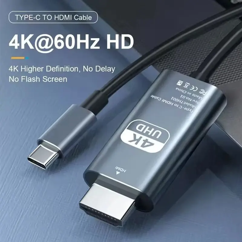 4K 60Hz 30Hz HD Video Conversion Cable Typec To Hdmi Same Screen Cable TV Computer 2 Meters Braided Screen Projection Cable