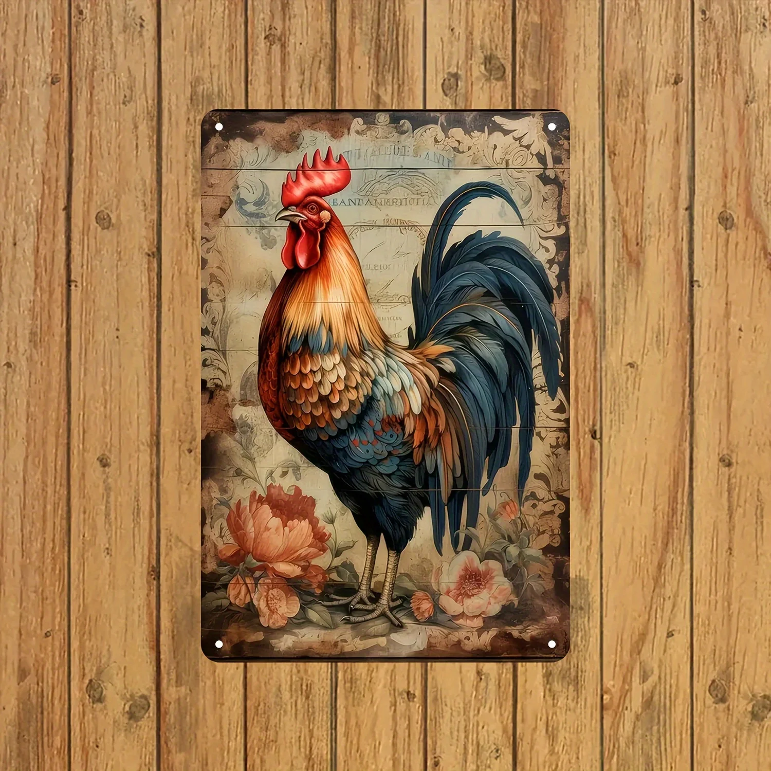 Vintage Hahn-Wandkunst aus Metall im Landhausstil – Rustikales Blechschild im Landhausstil mit buntem Hühnerdesign, perfekt für Schlafzimmer, Wohnzimmer