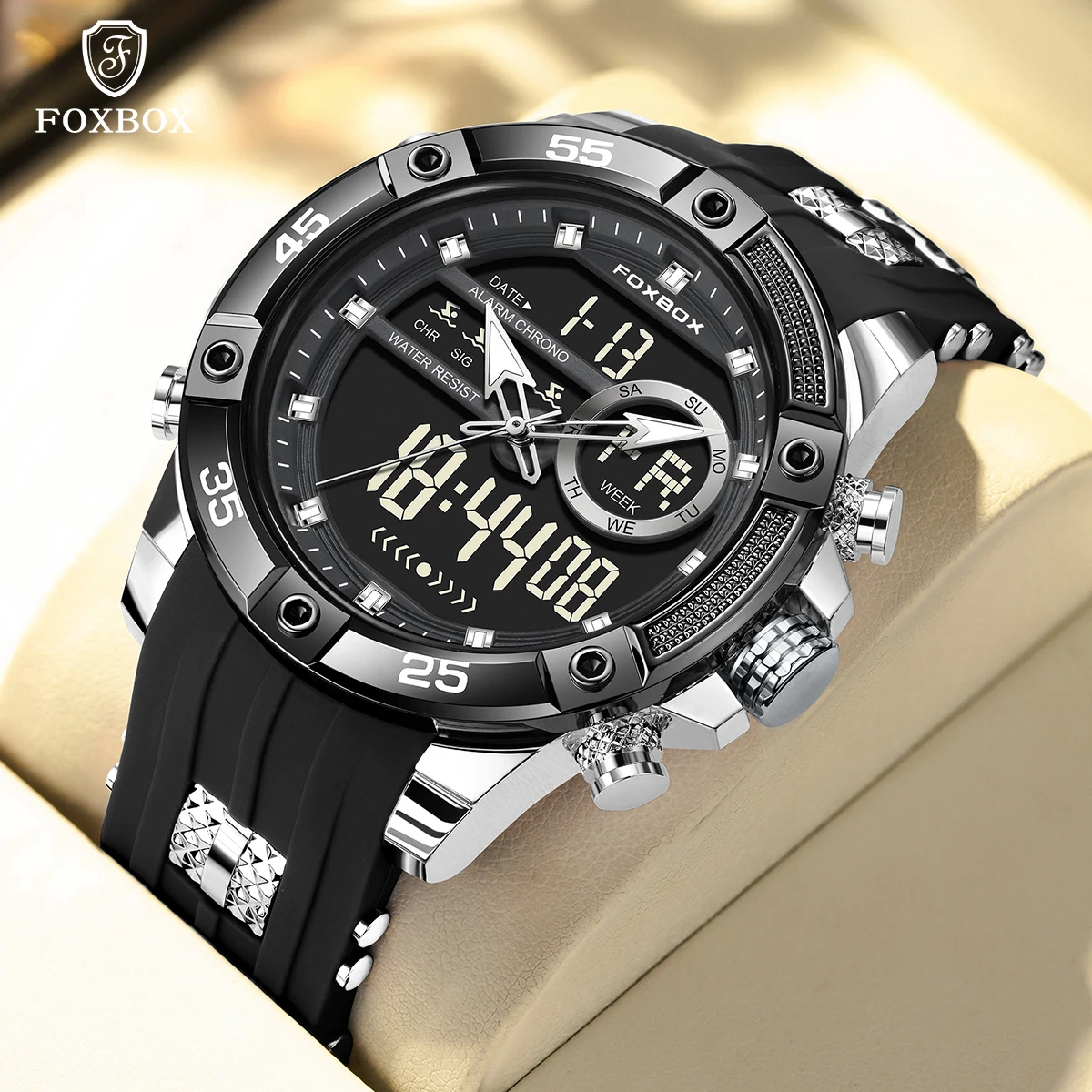 FOXBOX New Military Analog Digital Watches For Men Fashion Silicone Quartz Men's Watch Outdoor Sports Waterproof LED Watch Men