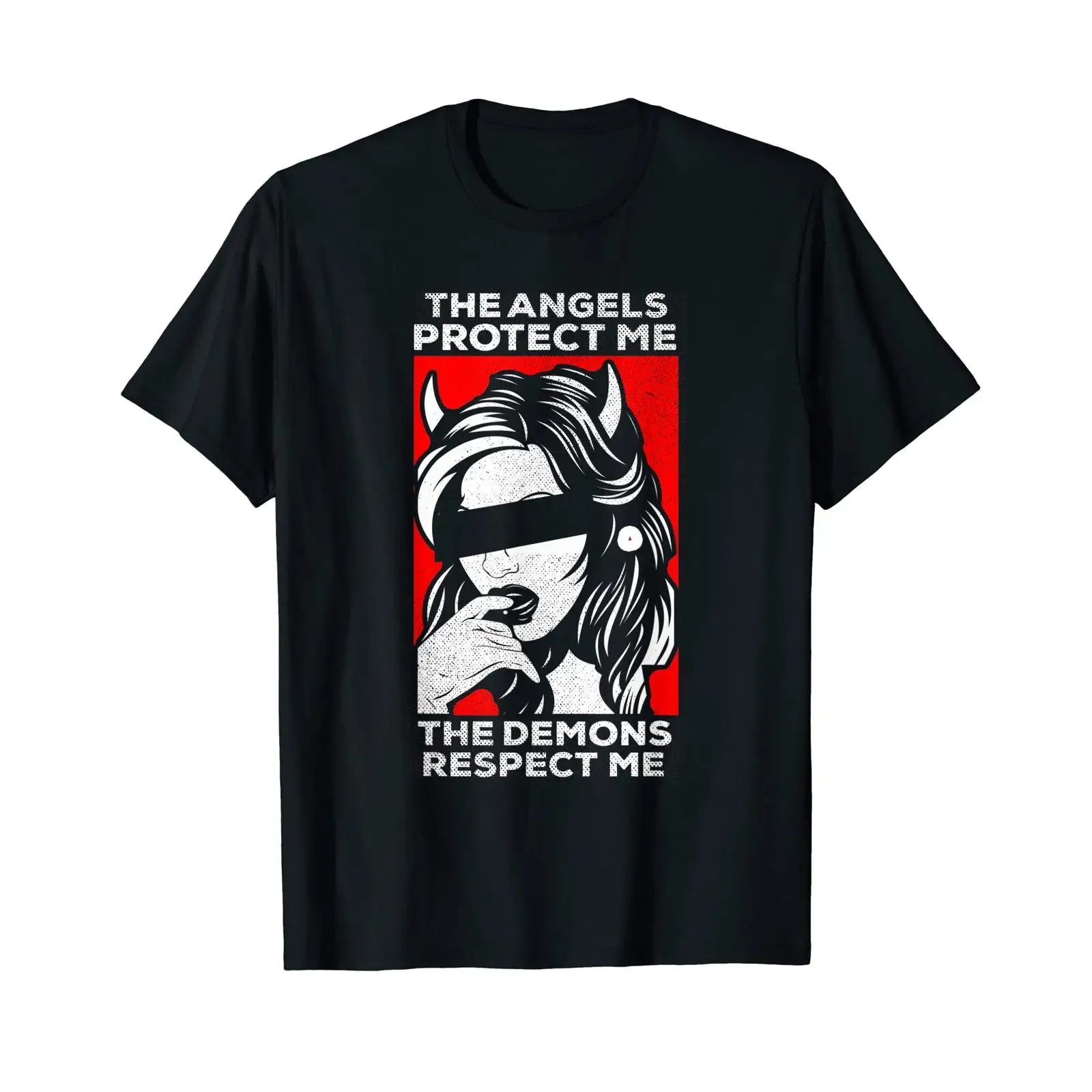 T-shirt vintage « Les Anges m'Protègent, Les Démons Respectent » style Grunge, délavé, respirant et extensible pour un usage quotidien – Tendance