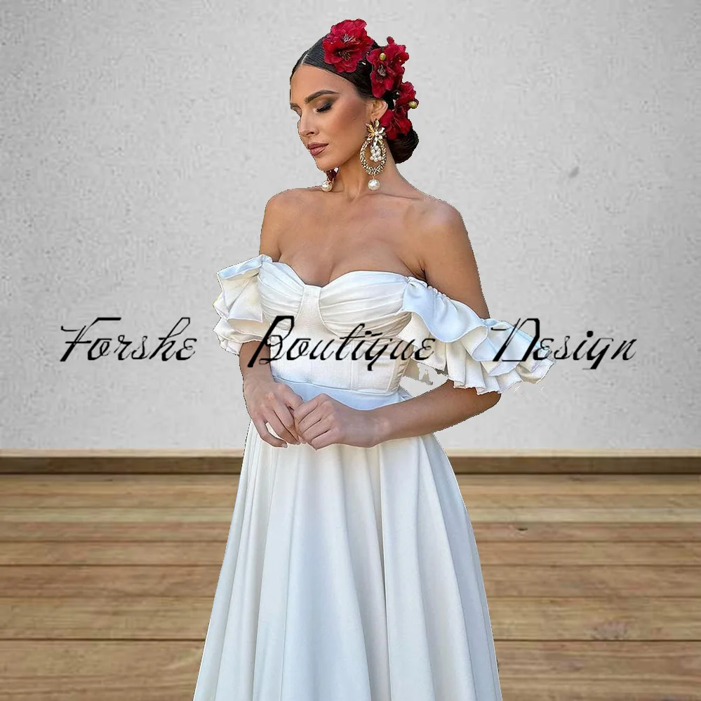 Flamenco-Off-Shoulder Ruffles Vestidos de noite, Long Prom Dresses, Vestidos de festa formais, espanhol, branco