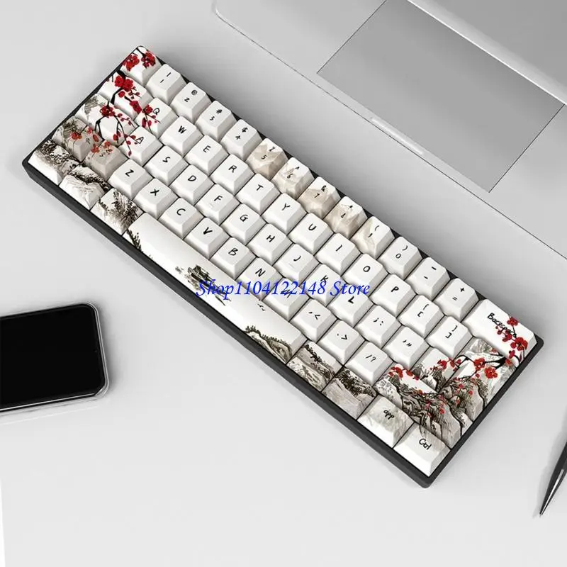 

P9FA German French Spain Plum Blossom Keycaps for Qwertz Azerty 61 64 67 68 Layout Mechanical Keyboard Keycap